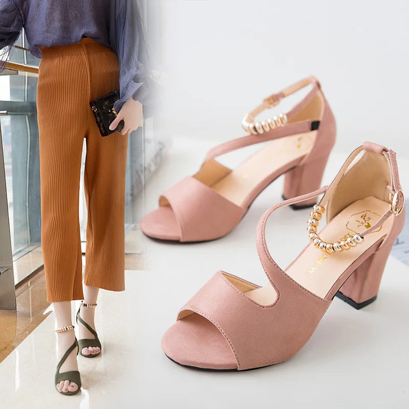 Block Heels with Gold Ankle Strap – Glimmer heels