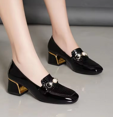 Luxury Formal Black Heels for Women – Pearl Embellished