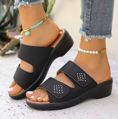 Casual women's wedge heel one-strap Velcro sandals beach sandals