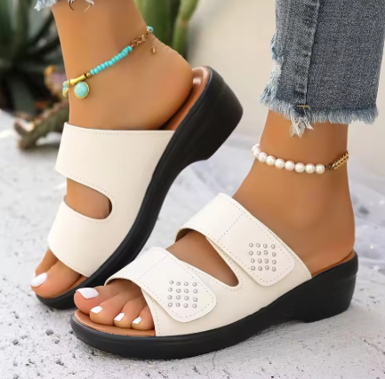 Casual women's wedge heel one-strap Velcro sandals beach sandals